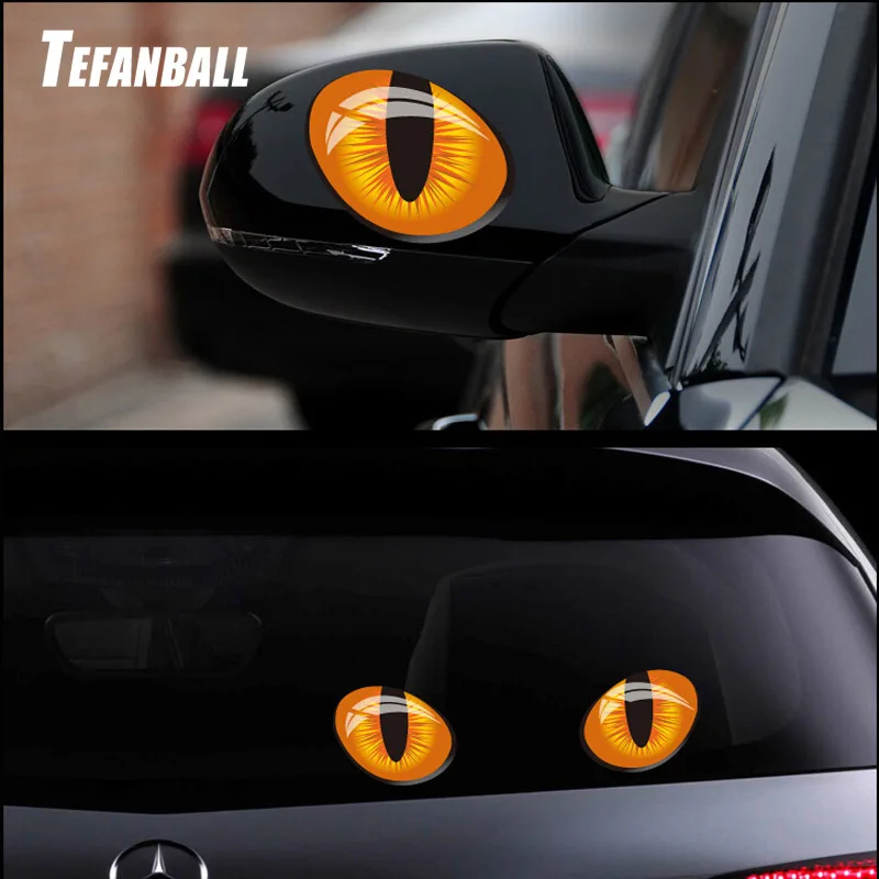 

2pcs Car decoration Simulation Cat Eyes Car Stickers 3D Vinyl Decal for Rearview Mirror Car Head Engine Cover Windows Decoration