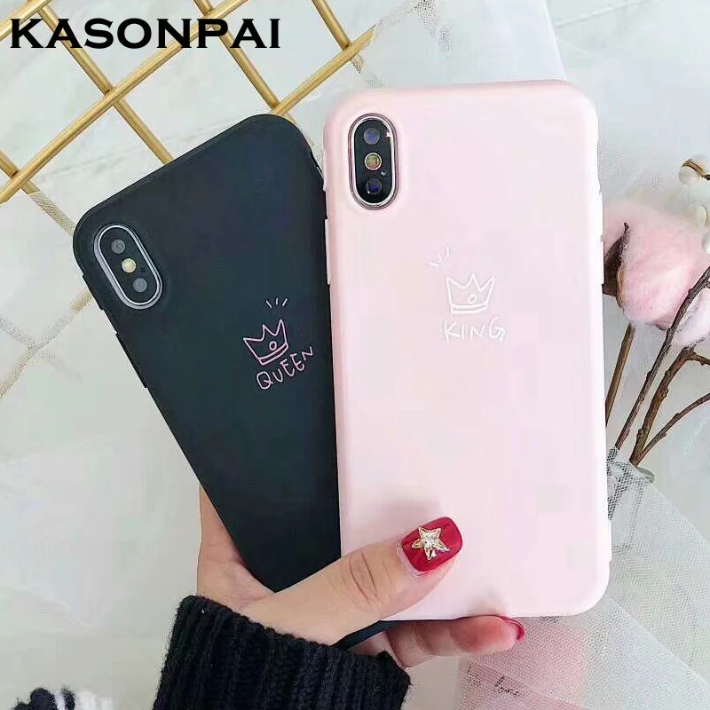 

KASONPAI King Queen Lovers Phone Case For iphone X Case For iphone 6S 6 7 8 Plus Ultra Slim Back Cover Cartoon Couples Cases