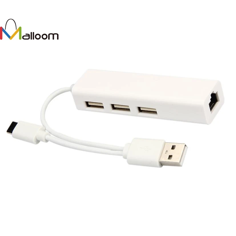 

Malloom USB 3.1 Type C +USB 2.0 Multiple 3 Ports Hub with Ethernet Network LAN Adapter For PC Laptop Tablet Macbook Windows