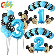 13 pçs azul menino balões de aniversário mickey mouse decorações de festa número 1 2 3 ano chá de bebê hélio dot látex balão crianças brinquedo(China)
