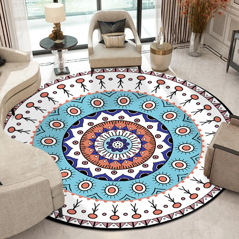 

Bohemian Retro Ethnic Mandala Round Mat Flower Printed Round Carpet For Living Room Kids Room Large Area Rug Home Decor Tapete