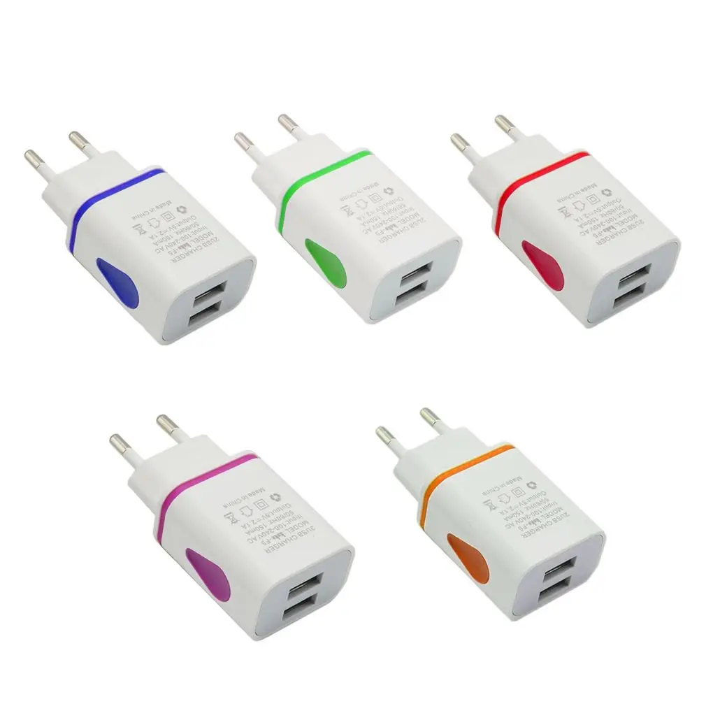 1 шт многоцветные адаптеры питания переменного/постоянного тока 2 USB порта светодиодный светильник-излучающее зарядное устройство 2.1A 5V путешествия USB зарядное устройство для телефона