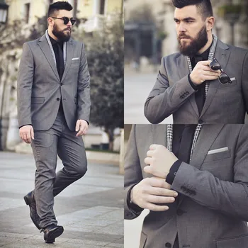 

2017 Latest Coat Pant Designs Gray Wedding Suit for Men Custom Formal High Quality Tuxedo Loose 2 Pieces Blazer Terno Vestido F