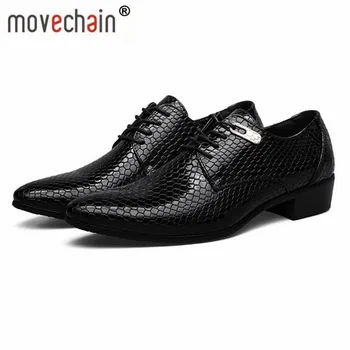 

movechain Men's Snakeskin Grain Leather Lace-Up Dress Shoes Mens Business Office Oxfords Man Casual Wedding Flats EUR Size 38-47