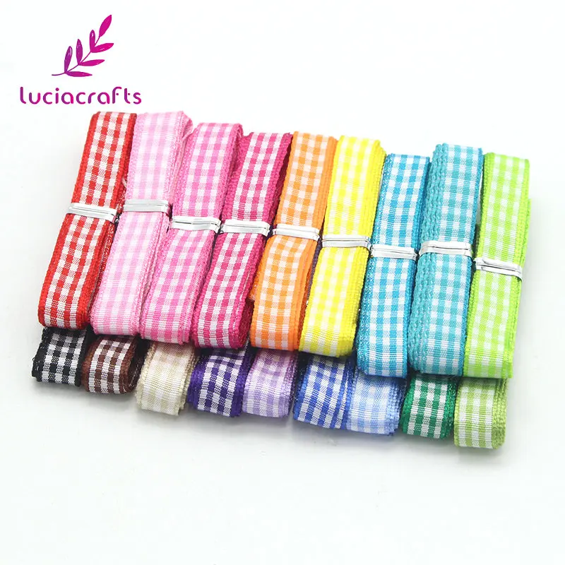 Lucia crafts 5yard Printed Grid Grosgrain Ribbon Gift Package DIY Hairbow Accessories T0102 ribbon decoration ribbon supplies grosgrain ribbon