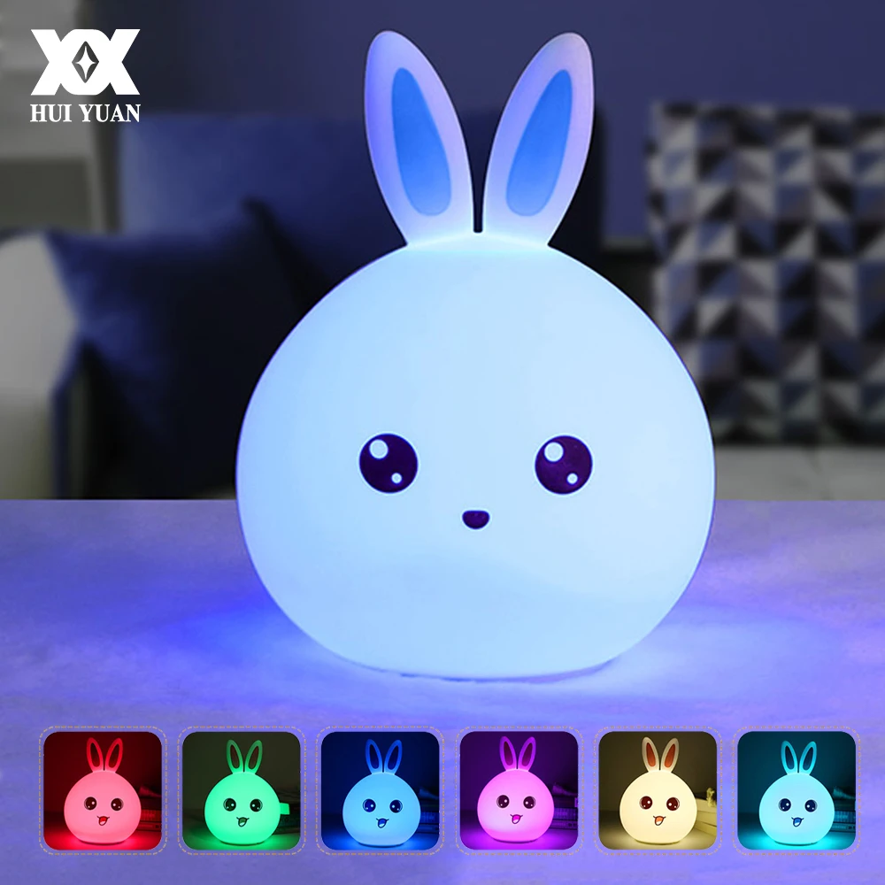 

Silicone Rabbit Night Lights Bedside Lamp Children Cute Color Changing Night Lamp Rechargeable Touch Sensor Bedroom Light
