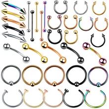 10 шт. 316l хирургическая сталь брови бар губы нос пирсинг уха шпильки Подкова Кольцо уха хряща трагус ювелирные изделия для тела Набор для пирсинга