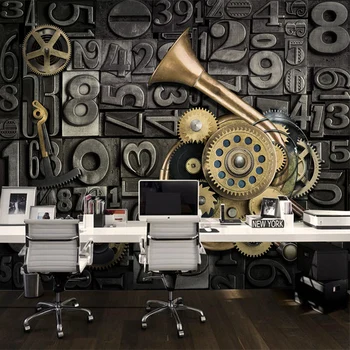 

3D retro nostalgia metal gear mechanical metal industrial style wallpaper murals KTV bar restaurant cafe wallpaper