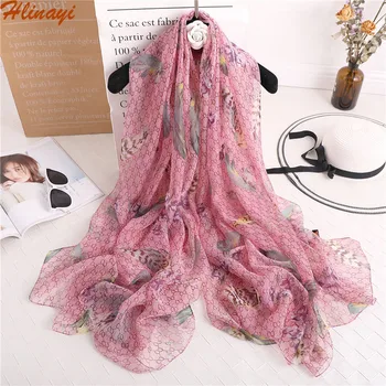 

Hlinayi European Wind Feather Scarf Letter Rhombic Lattice Silk Scarf Spring and Summer Travel Shawl Sunscreen Beach Scarf