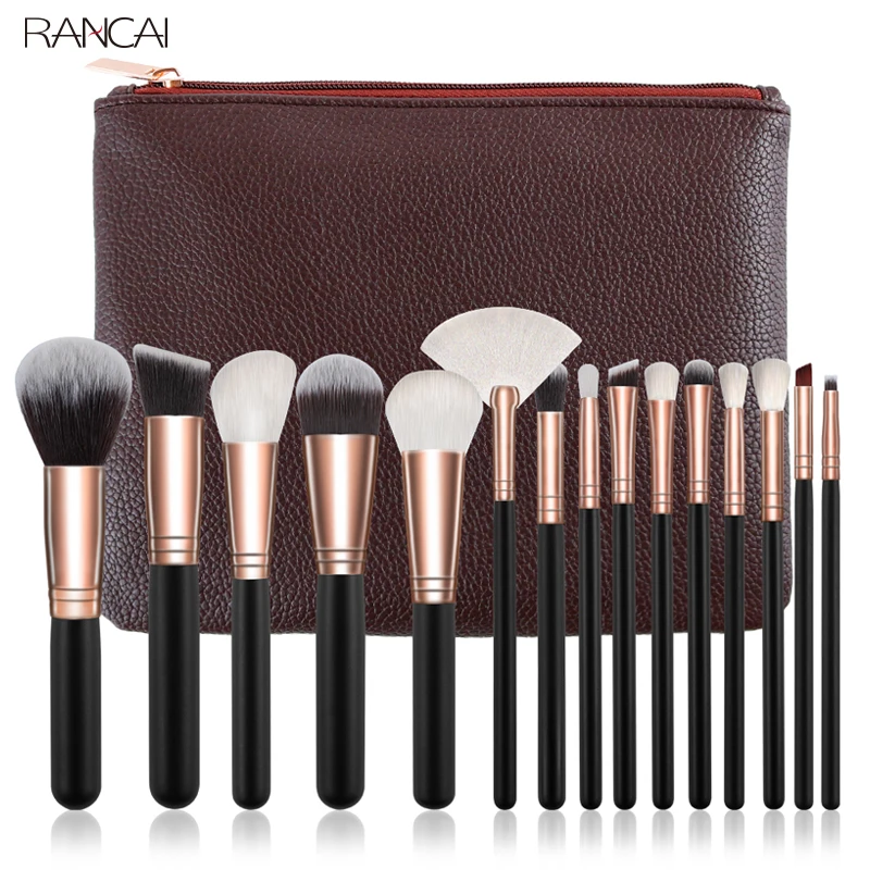 

RANCAI Pro 15pcs Makeup Brushes Set Powder Foundation Eyeshadow Make Up Brushes Cosmetics Soft Synthetic Hair with Leather Case