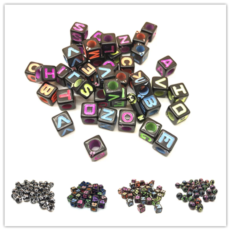 

50pcs 8mm Mixed Square Alphabet Letter Beads Charms Bracelet Necklace For Jewelry Making DIY Accessories