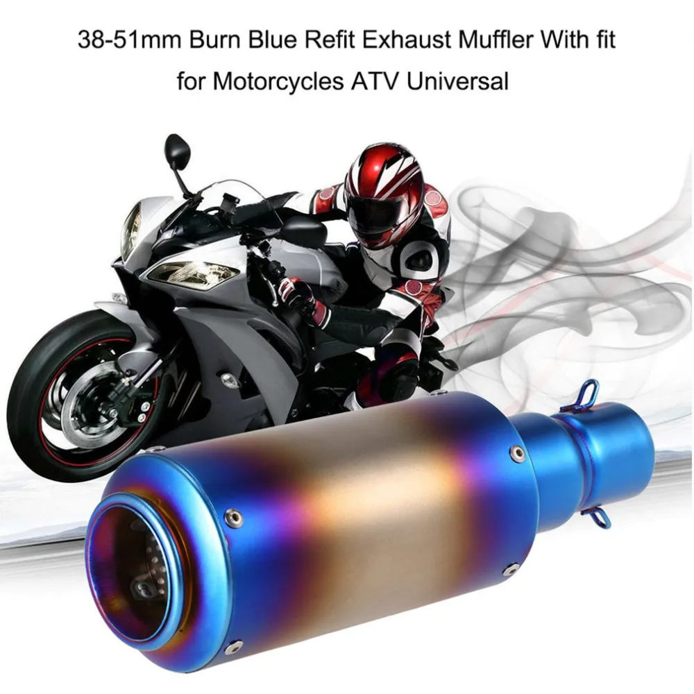 For Motorcycles ATV Universal 38 51mm Burn Blue Refit Exhaust Muffler