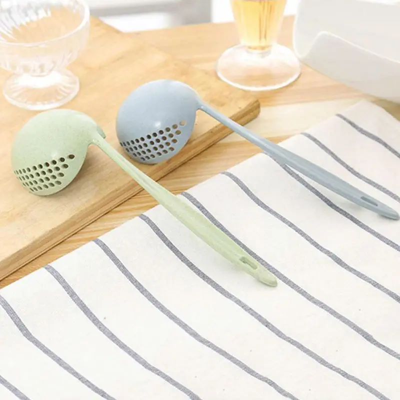 FHEAL 2 in 1 Creative Wheat Straw Soup Spoon Long Handle Lovely Porridge Spoons with Filter Dinnerware Kitchen Colander Tools (2)