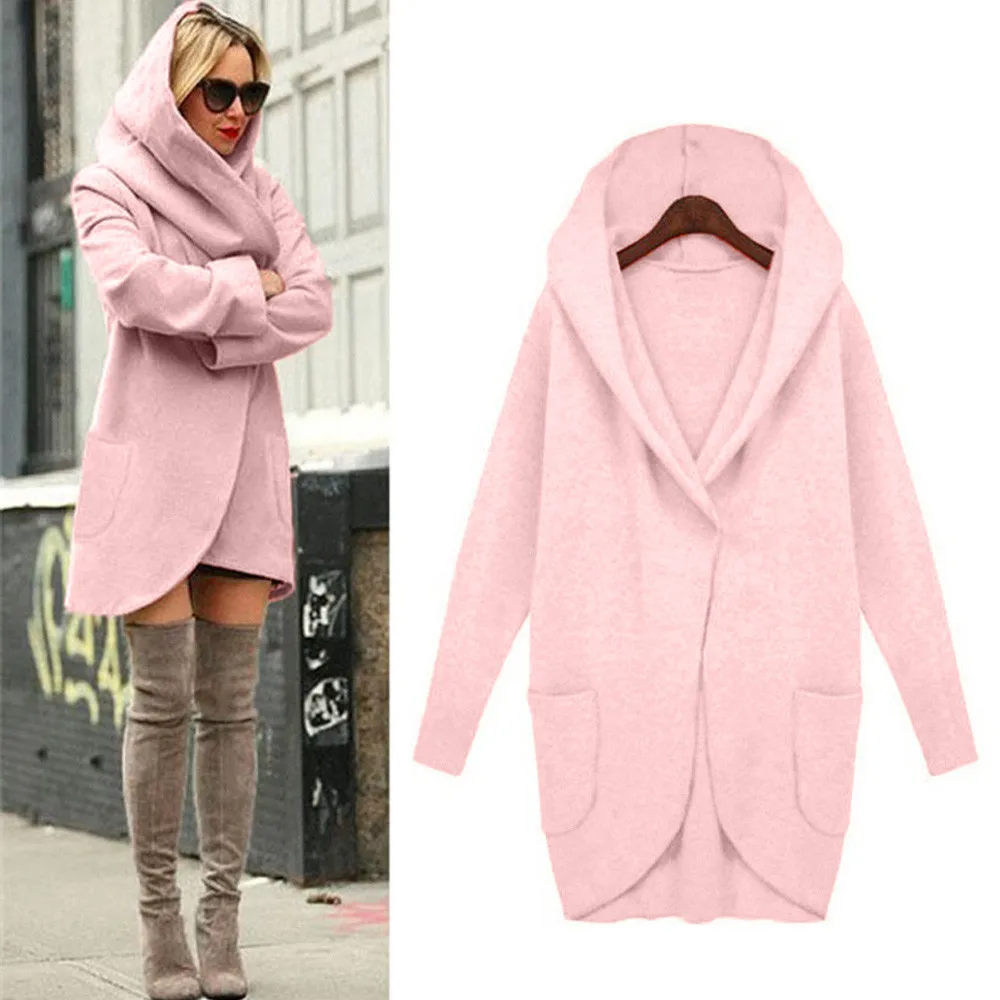 price cut  Outerwear & Coats Jackets Fashion Women Woolen Hooded Thin Coat Loose Ladies Casual coats and jacke