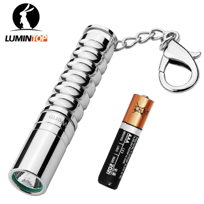 LUMINTOP Mini Worm Flashlight 110 Lumens Stainless Steel With 1xAAA Battery Keychain Flashlight