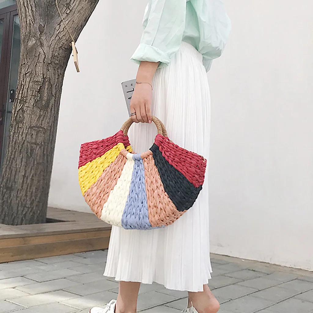 

Summer Handmade Bags for Women Beach Weaving Ladies Straw Bag Wrapped Beach Bag Moon shaped Top Handle Handbags Totes June5