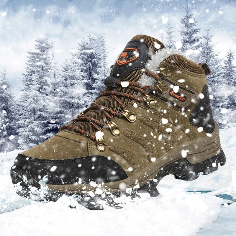 BeiWeiTe Winter Mens Fur Lined Hiking Boots High Top Warm Antiskid Trail Trekking Shoes For Men Wearable Walking Tourism Shoes