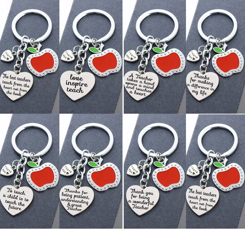 

Red Apple Keychain Gift For Teachers Key Chains Teacher Assistant Nursery Teachers Gift Keyring Heart Pendant Charm Key Rings