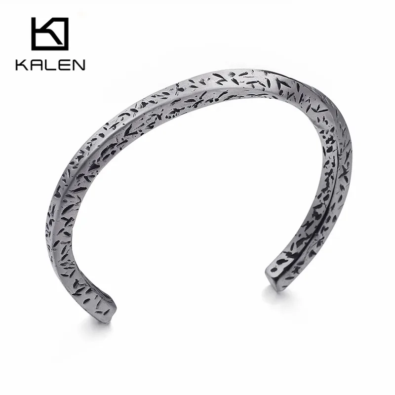 

KALEN Trendy Stainless Steel Opening Cuff Bangles Men Women High Quality Twisted Chain Pattern Irregular Wristand Biker Jewelry