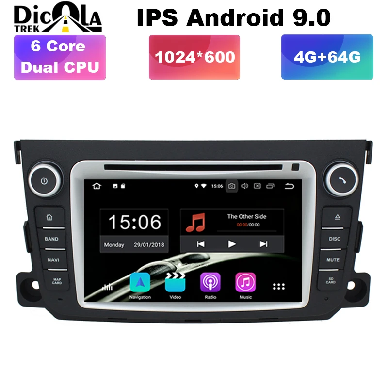

7" HD IPS 6 Core Android 9.0 Car DVD Player GPS for Mercedes/Benz Smart Fortwo 2012- 2014 with Mirror-link Radio WiFi BT 4G