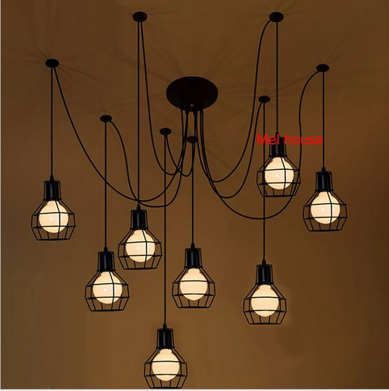 Art Spider Ceiling Lamp Fixture Light Modern Nordic Retro Edison Bulb Light Chandelier Vintage Loft Antique Adjustable lamps