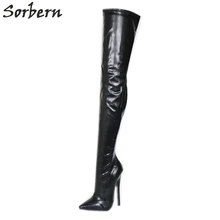 Sorbern; матовые очень длинные женские сапоги выше колена; сапоги на высоком каблуке; черные сапоги с острым носком в готическом стиле по индивидуальному заказу
