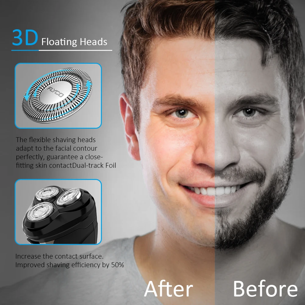 FLYCO FS306 электробритва для мужчин с 3D плавающими головками Водонепроницаемая полностью моющаяся Бритва мужская перезаряжаемая бритва для бритья
