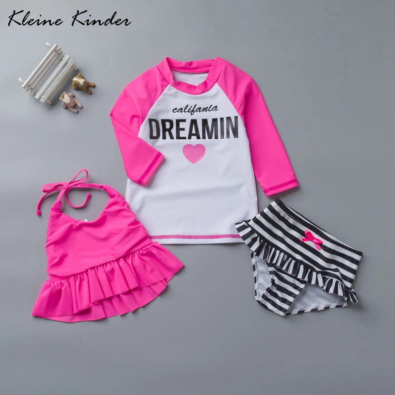 

2019 swimwear girl 3 pieces long sleeve children's swimsuits for girls bikini tankini set beach baby bathing suits swimming suit