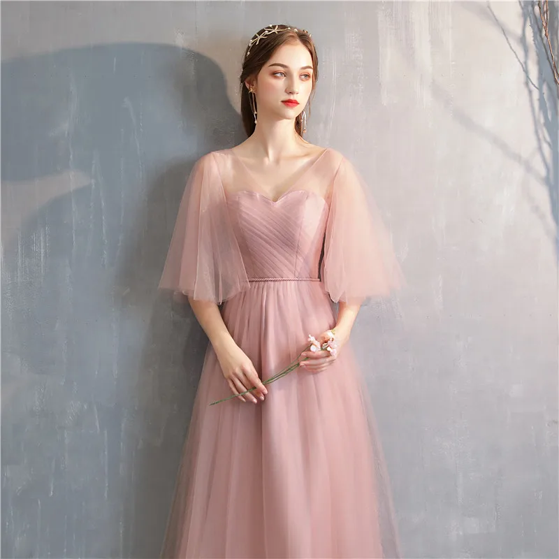 Новое Элегантное пыльно-розовое платье подружки невесты с коротким рукавом для свадебной вечеринки для женщин robe demoiseur d'honneur pour femme