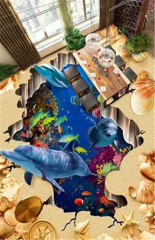 

Custom Any Size 3D Mural Wallpaper Underwater World Beach Dolphin Fish 3D Floor Interior Wallpaper Mural