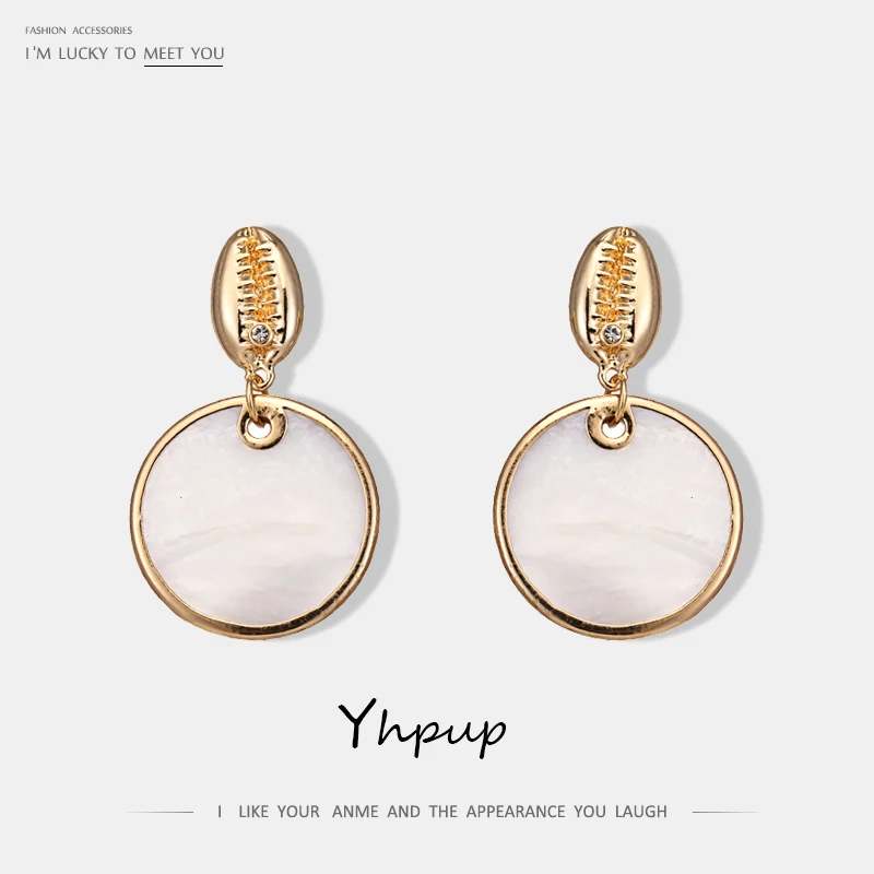 

Yhpup Trendy High Quality Temperament Natural Shell Dangle Earrings Round Geometric Charm Brincos for Women Party Jewelry Gift