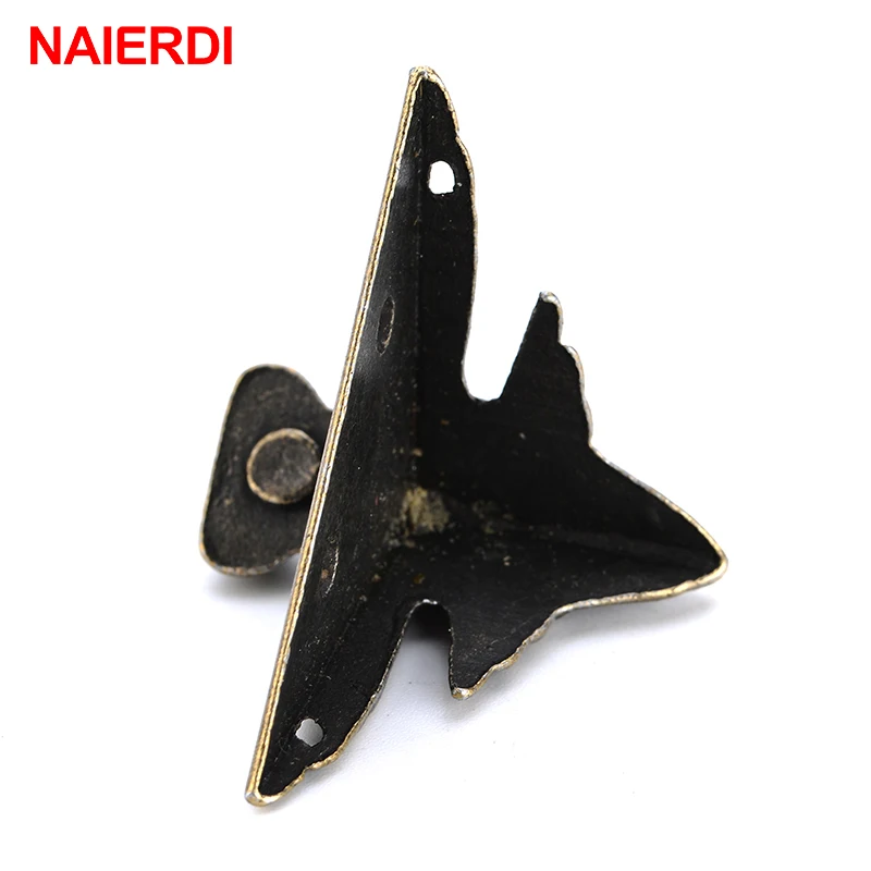 4PCS NAIERDI 40x30mm Antique Wood Box Feet Leg Corner Protector Triangle Rattan Carved Decorative Bracket For Furniture Hardware-3