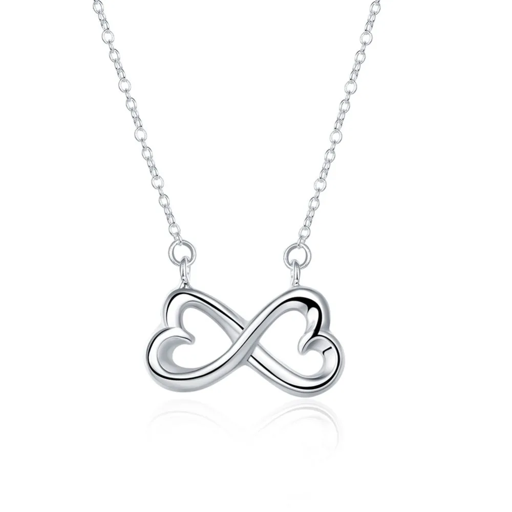 

GUP12 Women fine jewelry double heart shape pendant,925 silver necklace to be lover's gift
