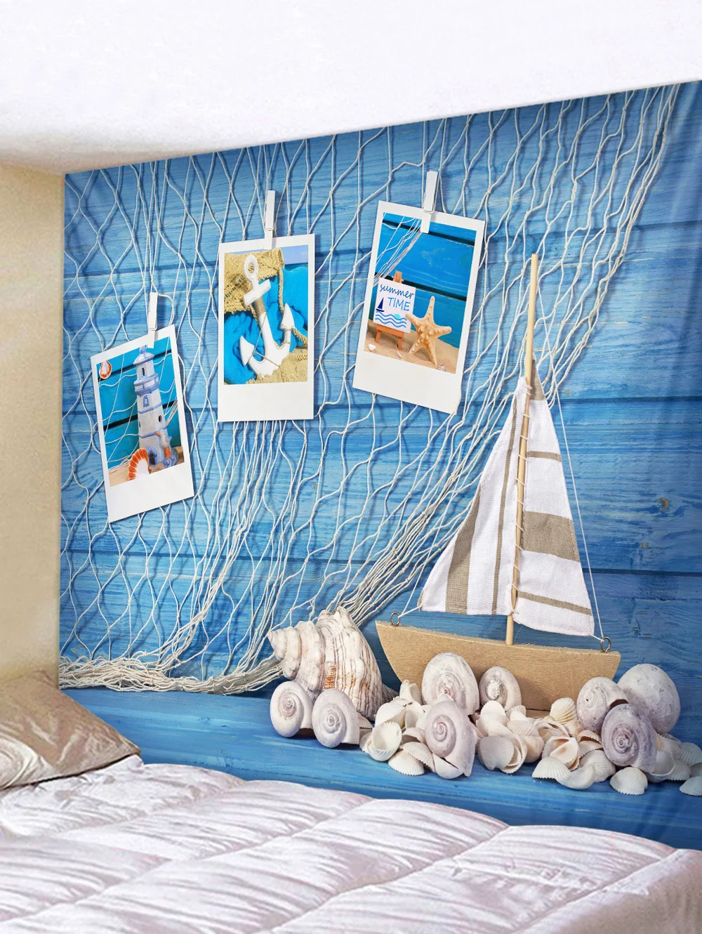 

Holiday Blue Wheel Sea Starfish Net Key Tapestry Indian Wall Hanging Bohemian Bedspread Throw Dorm Deco