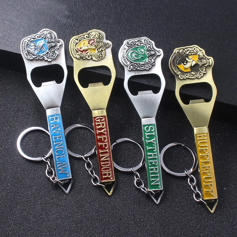 

SG 2018 New HP Hogwarts School Badge Beer Bottle Opener Keychains Gryffindor Hufflepuff Charms Keyring Men Lady Christmas Gift
