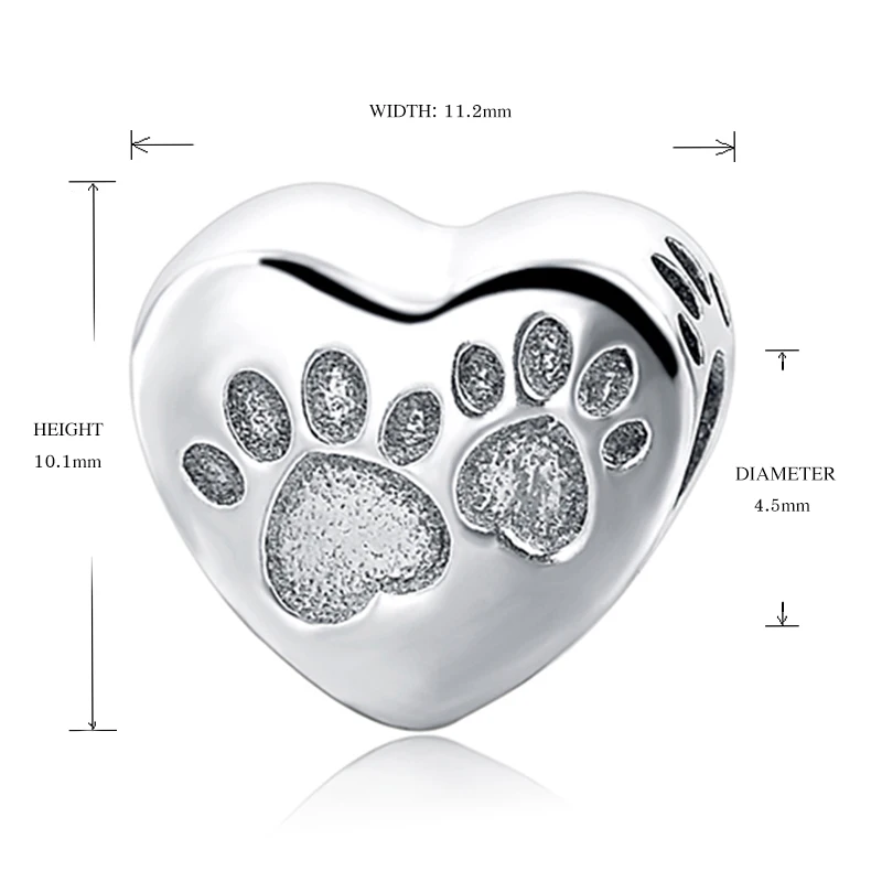 Серебряный 925 Fit подлинным браслет Pandora с отпечатком Ноги Собака Love Mom (Я люблю