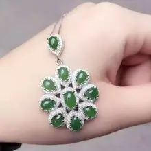 Натуральный зеленый яшма камень кулон S925 серебро Природный камень кулон Цепочки и ожерелья модный цветок группы женщин партии Fine Jewelry