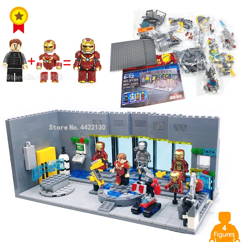 

Marvel Iron Man Base Lab Jarvis develops the latest steel armor figures Building blocks compatible legoinglys Super hero