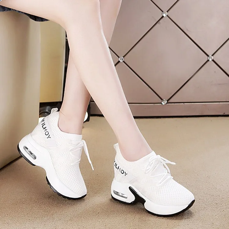 

Increased black shoes female 2019 new wild net surface muffin bottom breathable travel casual sports shoes 33 yards