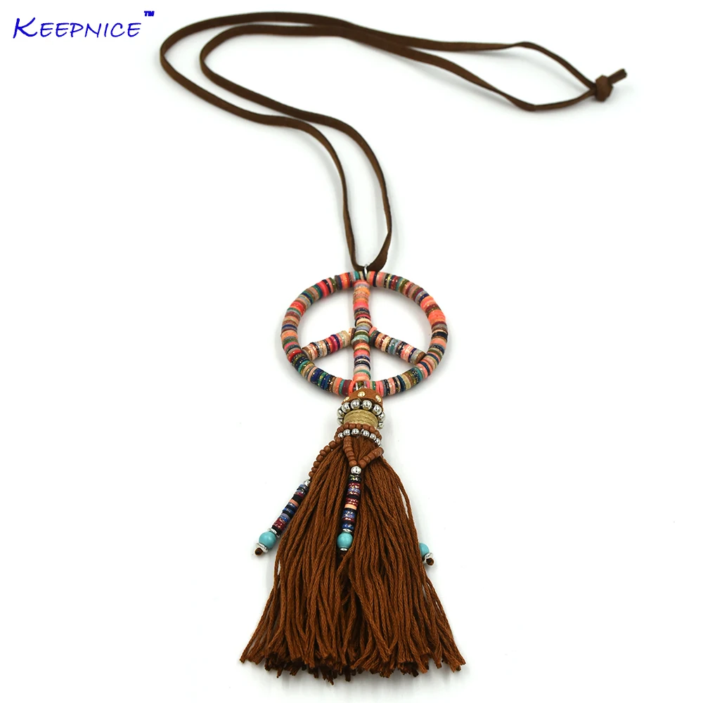 New handmade cotton tassel beaded peace symbols pendents necklace boho