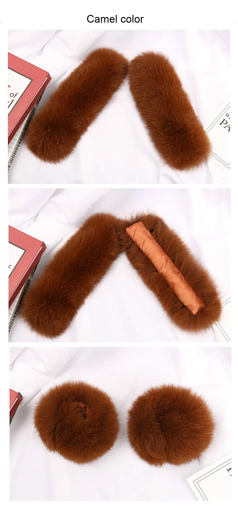 fox fur slap cuffs color camel