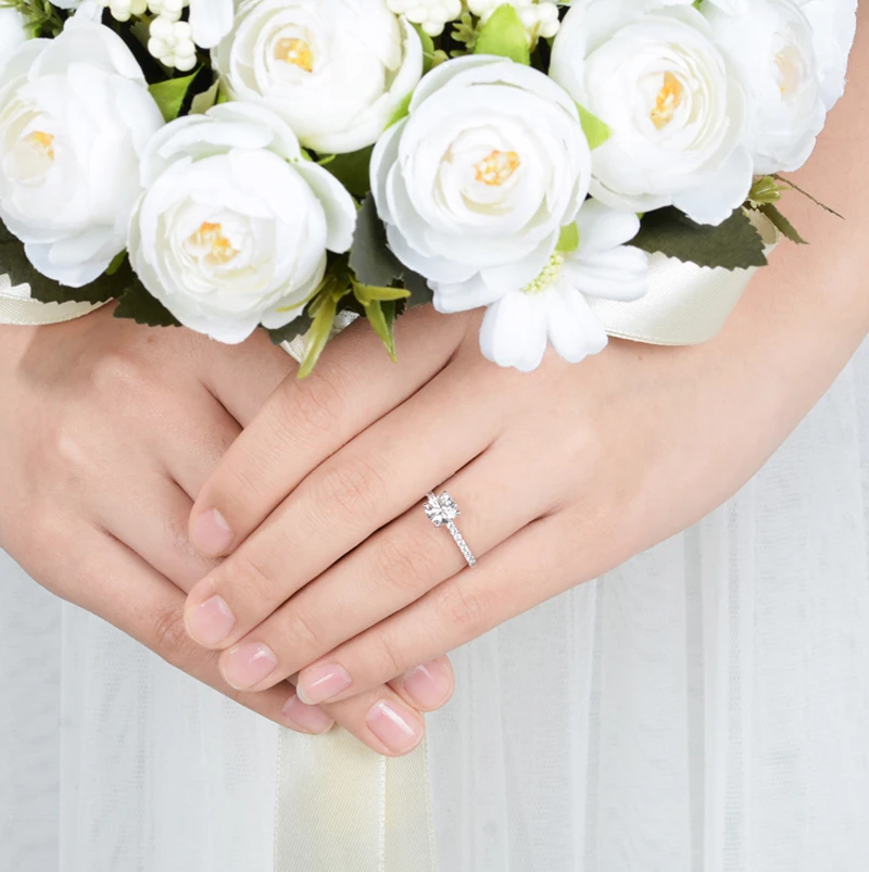 LMNZB 100% оригинал натуральных 925 пробы Серебряное кольцо для Для женщин 6 мм 1 карат Свадебный Юбилей тонкой кольцо Роскошные ювелирные