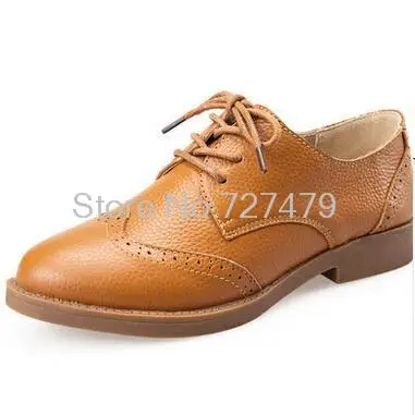 Новое поступление; кожаные женские туфли-оксфорды; самая популярная Повседневная дышащая обувь в британском стиле; Лидер продаж;# C050 - Цвет: Коричневый