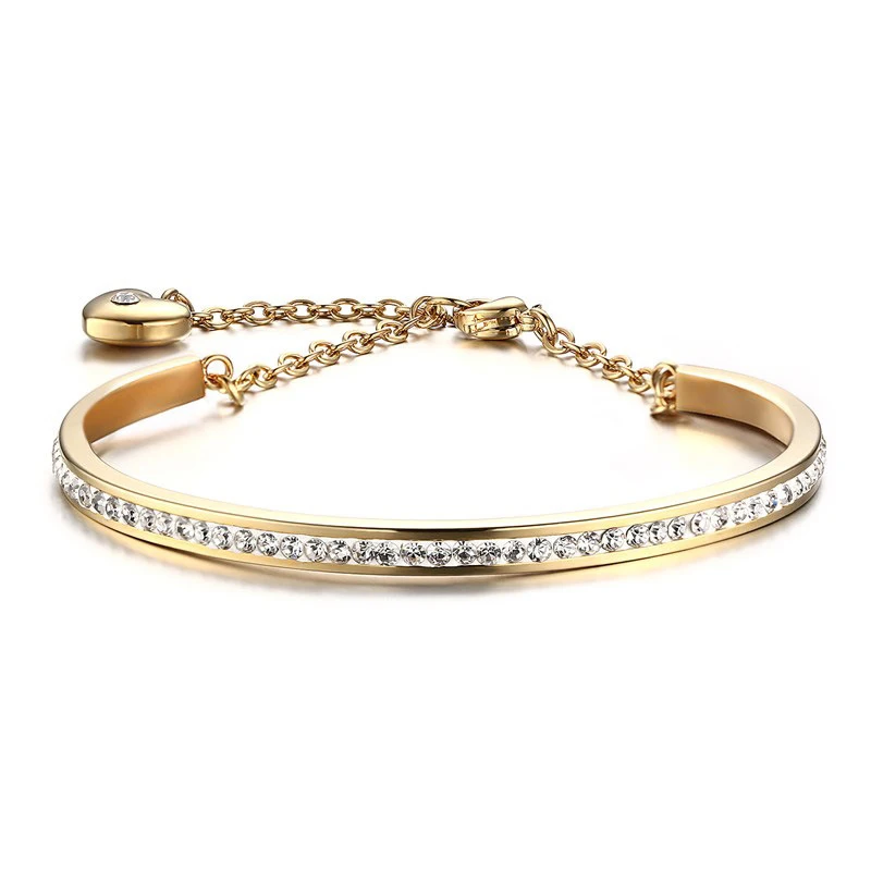 Romantic Bracelets For Women Rhinestones Heart Gold color Stainless