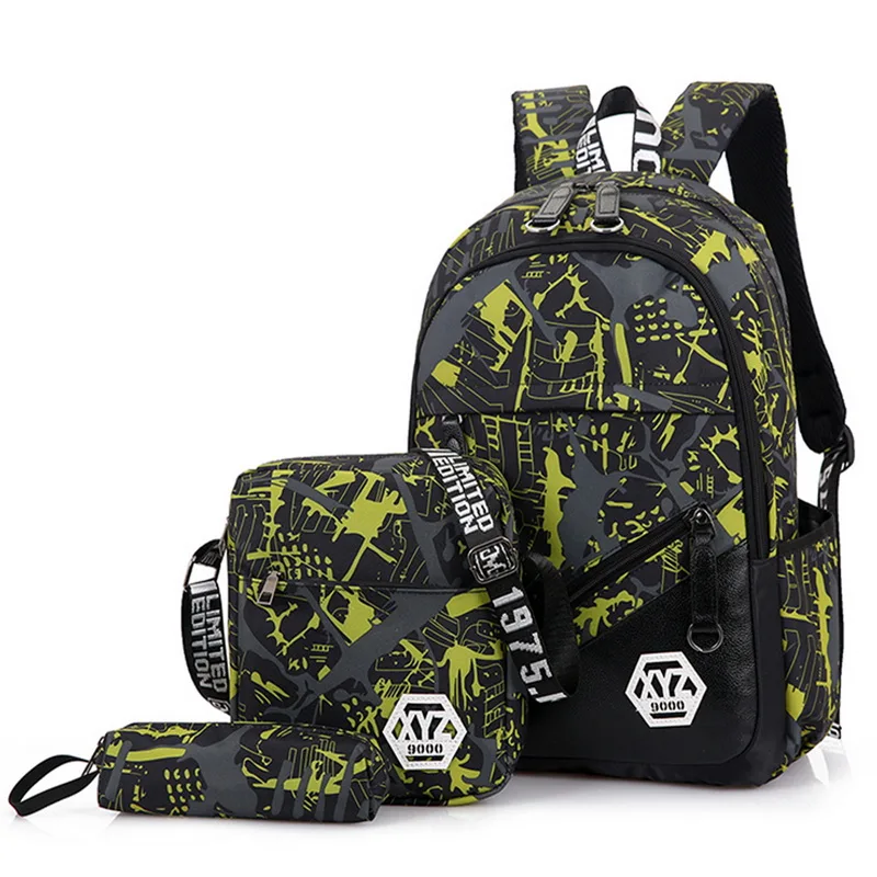 

3 PCs/Set Unisex Print Students Backpacks 2019 New Large Capacity Waterproof Oxford Casual Multifunction Travel Bags