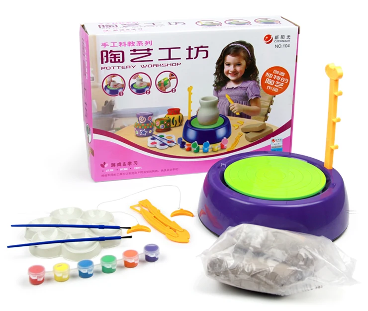 

2016 Children Cute sunlight Ceramic Pottery Wheel With Clay Kits DIY Pigment Device Educational For Kids gifts Free shipping