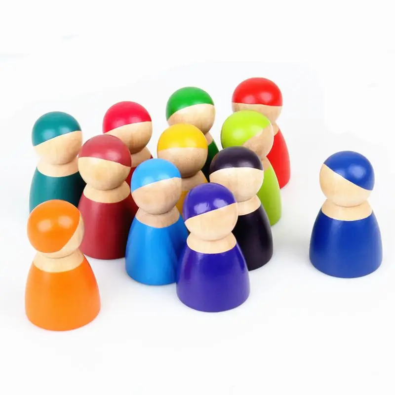 Хорошее качество Монтессори набор из 12 радужных друзей колышки для кукол деревянные ролевые игры люди фигурки Детские игрушки Защитная краска