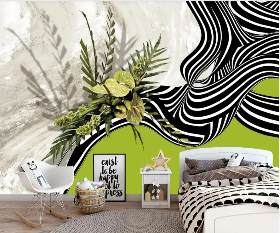 Custom wallpaper Nordic abstract plant flower line marble art background wall - decorative waterproof material Custom wallpaper Nordic abstract plant flower line marble art background wall - decorative waterproof material
