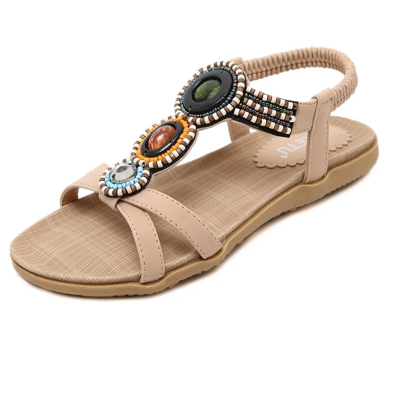 

New Arrival Women Sandals Flats Ankle-Strap Fashion String Bead Design Rhinestone Shoes Female Summer Sandals