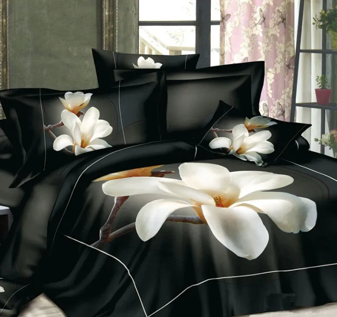 3d Black And White Bedding Set Magnolia Flower Floral Duvet Cover